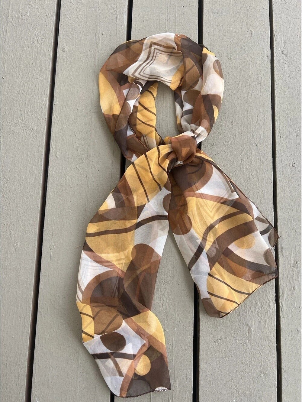 Vintage Scarf Orange Brown Geometric Rectangle 20X66 Oblong Lightweight.